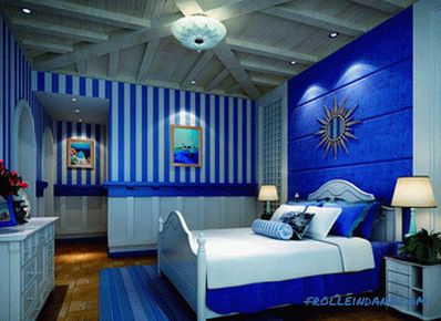 Colore blu all'interno della camera da letto - 50 esempi e regole di progettazione